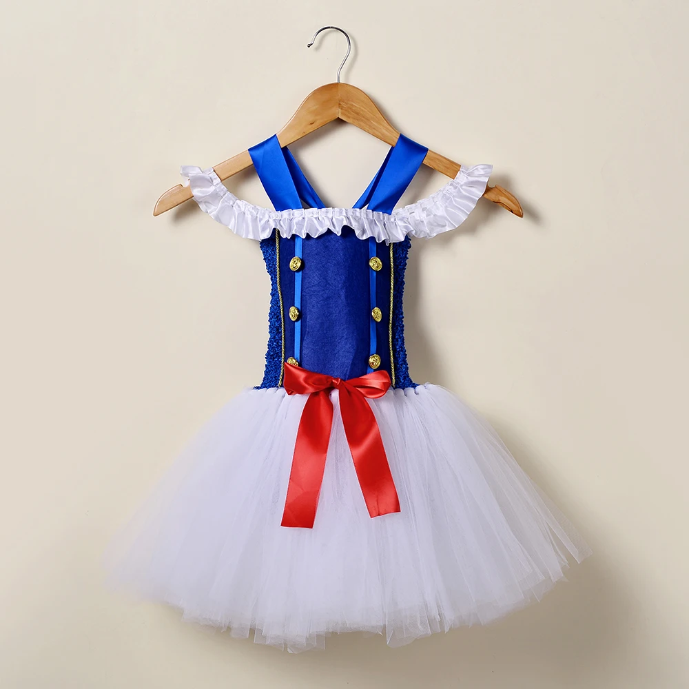 Girls Navy Captain Officer Sailor Costume Blue White Tulle Tutu Princess Dress  Halloween Carnival Party Dress Up Clothes