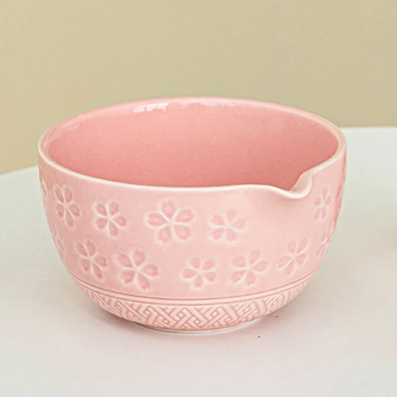Japanese Matcha Tea Set Cherry Blossom Ceramic Pink Bowl Spout Design Tea Blender Tool Kit for Tea And Coffee Lovers