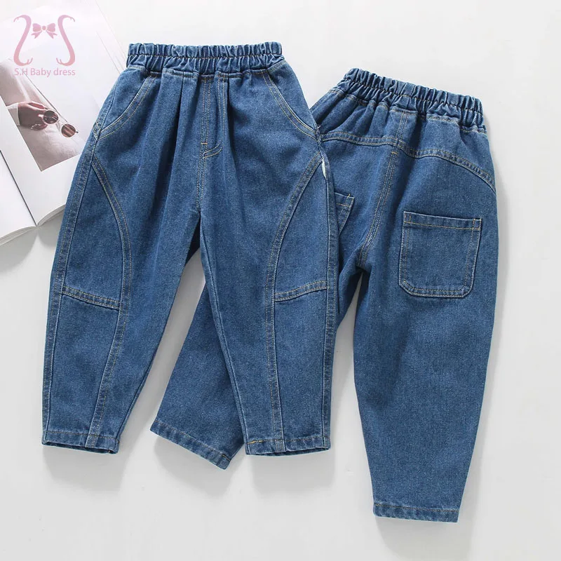 Spring Boy's Pants Tendon Elastic Mid Waist Fashion Denim Trousers Solid Color Korean Casual Children's Clothes 1 To 5 Y Jeans