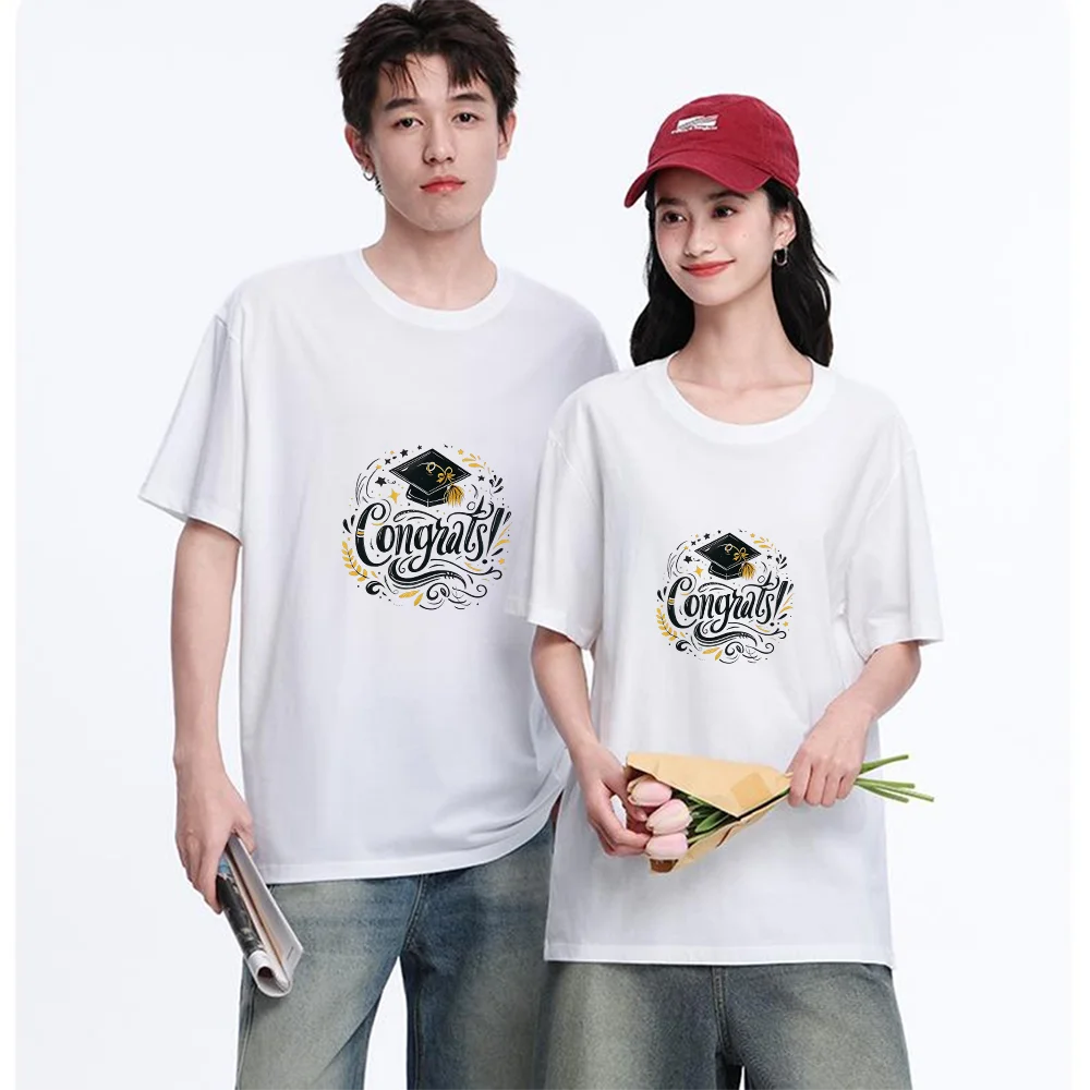 Graduation Cap Congrats Printed T Shirt Breathable Fabric S-XXL Personalized Custom Aesthetic Graphic Top Unisex Fit Casual Shor