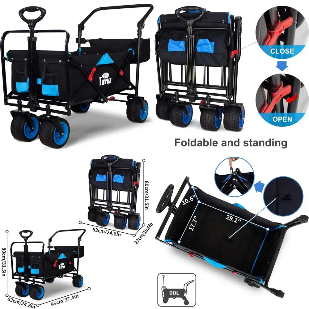 

Heavy-Duty Collapsible Utility Wagon with Wide Wheels for Outdoor and Garden Use