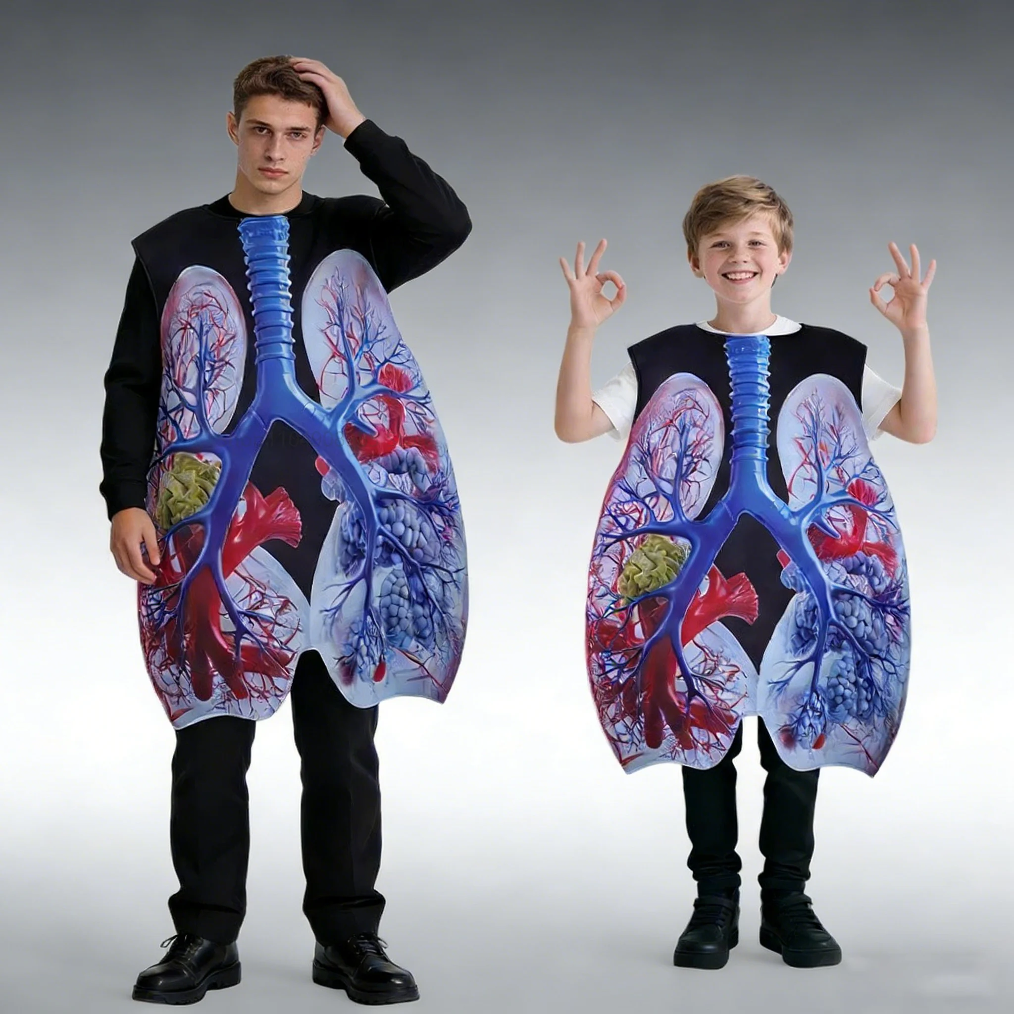 

Adult enfant Lung Anatomy Print Costume Organ Themed Party Graphic Outfit Cosplay Dress Up Holiday Disguise Sponge Suit