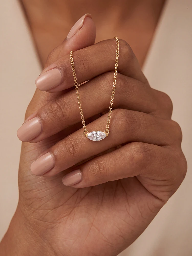 925 Sterling Silber Minimalismus Mode Marquise Zirkon Halskette für Frauen Verlobung Hochzeit Party Hochwertiger edler Schmuck – Detail 1