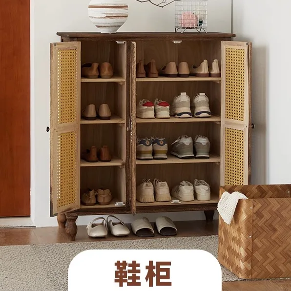 

Home entrance simple modern living room Nordic small apartment partition rattan cabinet locker breathable shoe cabinet