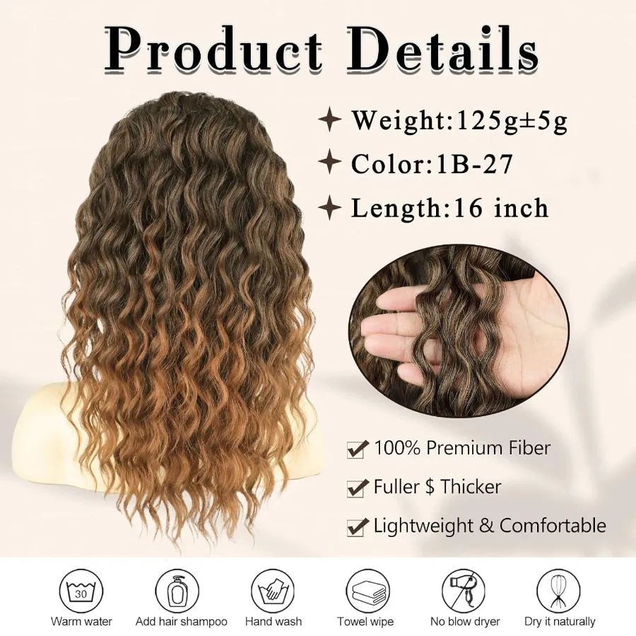 Estensione coda di cavallo sintetica ondulata lunga riccia da 16 pollici con coulisse per donne nere Estensione dei capelli versatile e facile da usare per