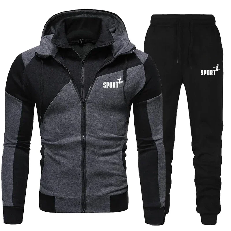 Combinaison de sport à double fermeture éclair pour hommes, sweat à capuche de haute qualité, veste décontractée, retournement, mode sportive, vêtements de sport en plein air, automne, hiver