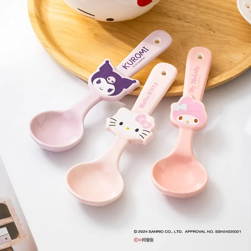 

Kawaii Sanrio Hello Kitty Ceramic Handled Soup Spoon Kawaii Melody Cinnamoroll Ice Cream Dessert Spoon Kitchen Supplies