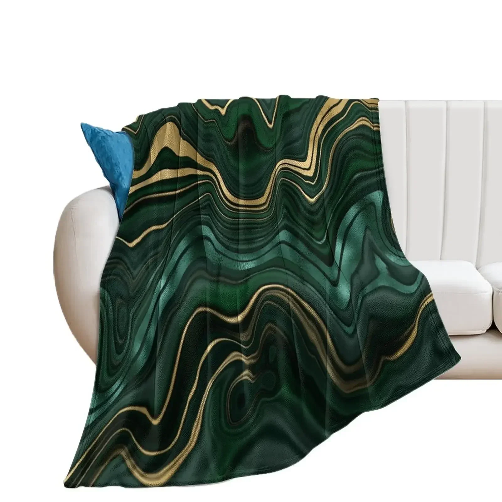 Emerald Green and GoldMalachite Pattern Throw Blanket Polar Decoratives Soft Plaid Blankets