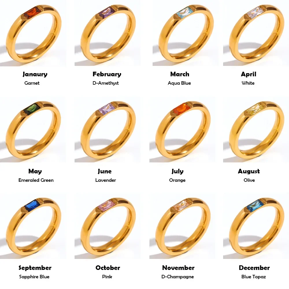 Anel de zircão quadrado multicolorido de luxo para mulheres banhado a ouro  aço inoxidável círculo redondo anel de dedo joias de casamento / Joias  fashion, image size:1000x1000