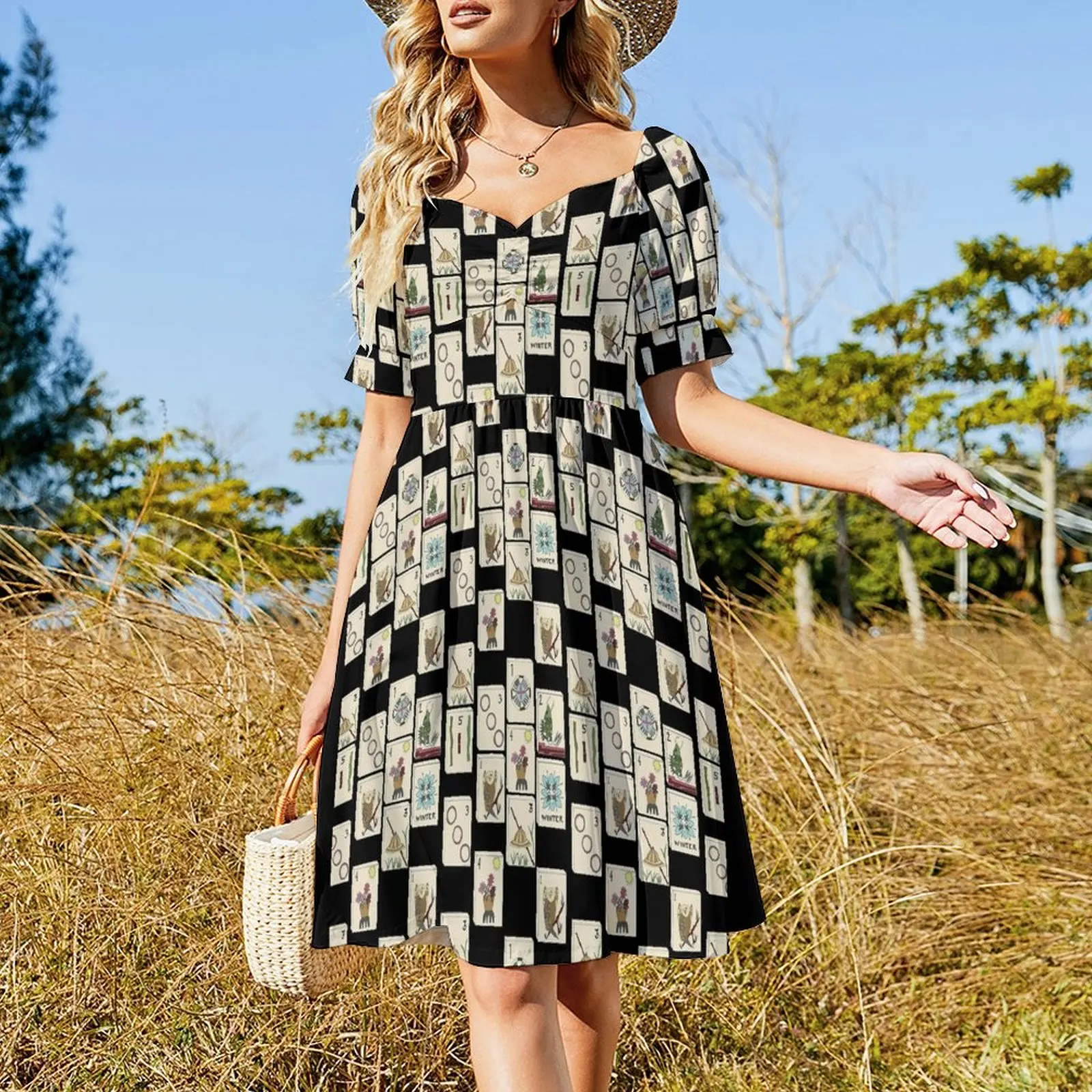 Mahjong Majong Black Tile Pattern Short Sleeved Dress elegant and pretty women's dresses dress summer 2025 women Dress