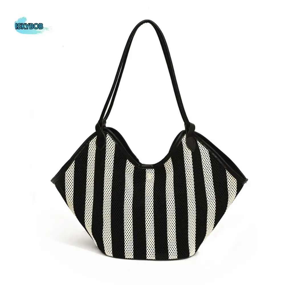 

Сумка на одно плечо, большая вместительная сумка для покупок, повседневная соломенная пляжная сумка большого размера, модная портативная полосатая сумка для женщин