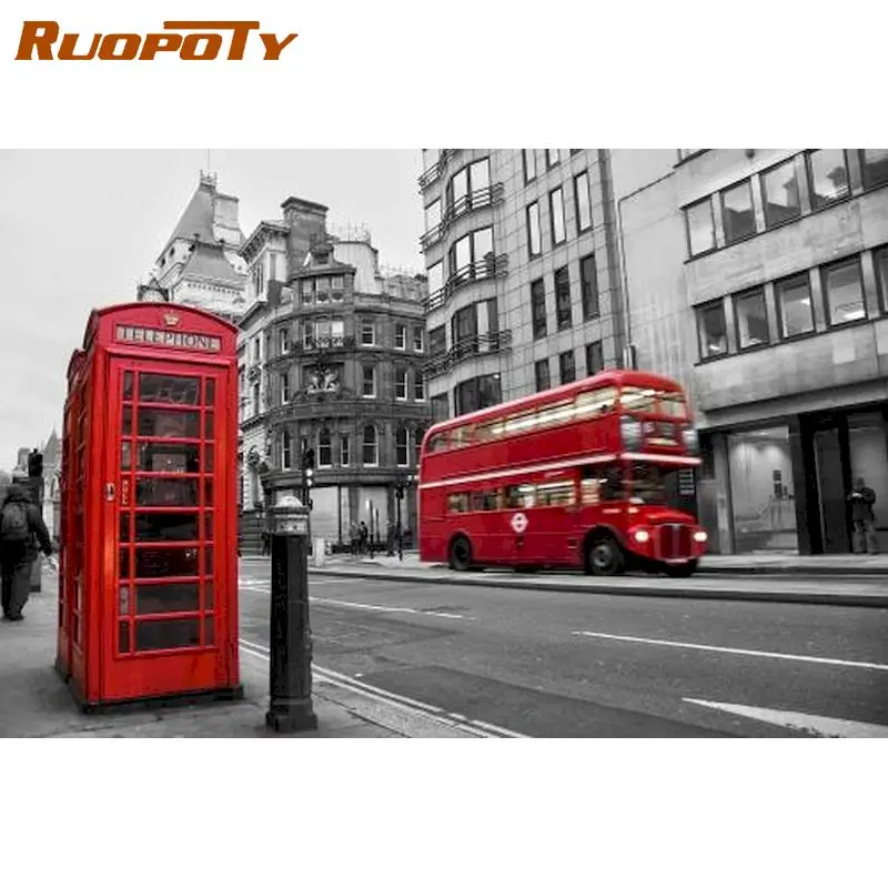 

RUOPOTY Picture By Numbers Red Telephone Booth Landscape Oil Paint Kits Handmade Unique Gift For Adults Kids 60x75cm Framed