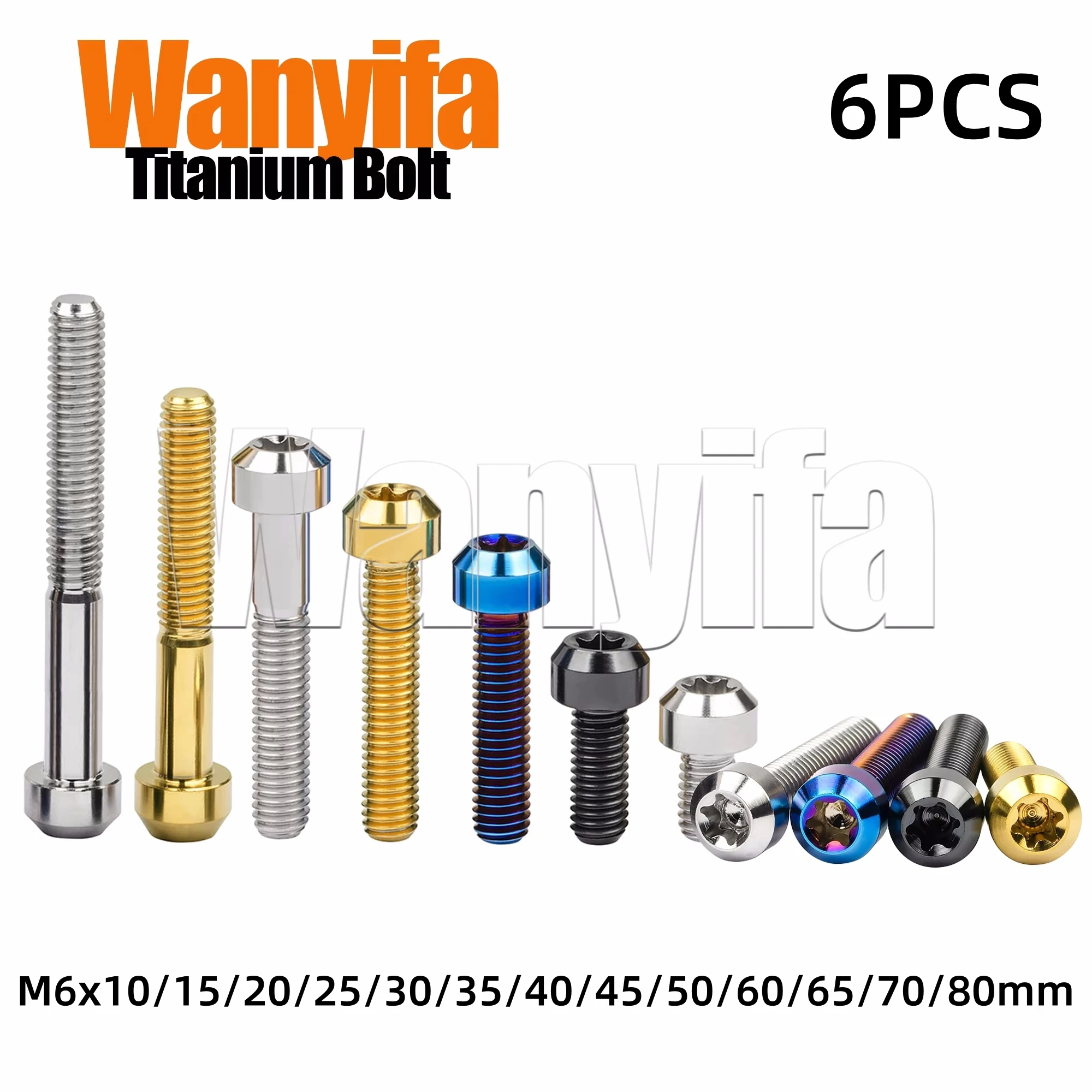 Wanyifa Titanium Bolt M6x10/15/20/25/30/35/40/45/50/60/65/70/80mm Cheese Head Torx Screws for Bike Fixing Part