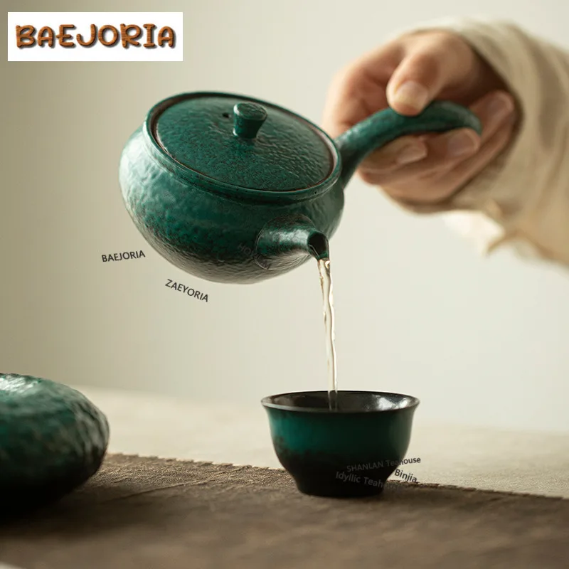 Kiln Fambe Turquoise Teapot Handmade Tea Infuser Pot Household Tea Maker Kettle with Strainer Dahongpao Cafes Supplies Ornaments