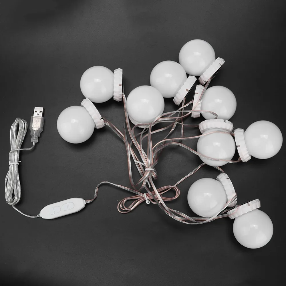 Plastic Mirror Light Kit Three Color Temperature White Makeup Mirror Light USB Powered Dimmable LED Mirror Light Bulbs