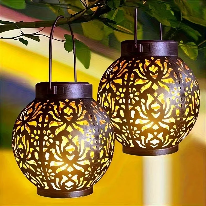 New Solar Palace Lantern Outdoor Solar Lights Lawn Landscape Hanging Atmosphere Lamp Waterproof Floor Yard Garden Decor Lights
