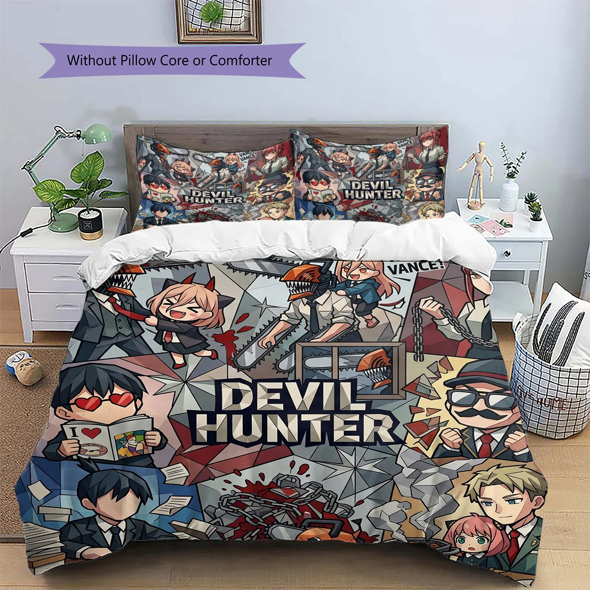 Chainsaw Man Anime Patterned Pillowcase & Duvet Cover Set Bedroom Bedding Decor Excellent Gift for Enthusiasts YUN6516