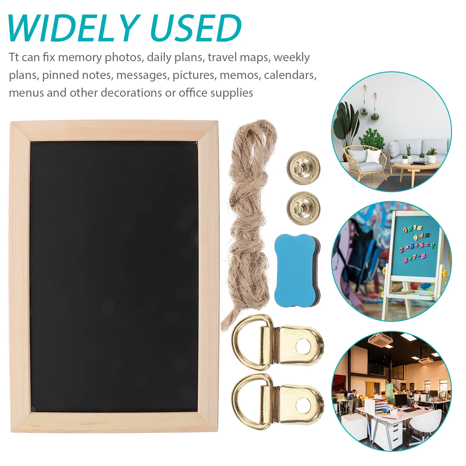 1 Set Of 2-Side Hanging Cork Wall Blackboard Notice Multi-Function Bulletin Boards For Office Home Decor Wooden Message Pin