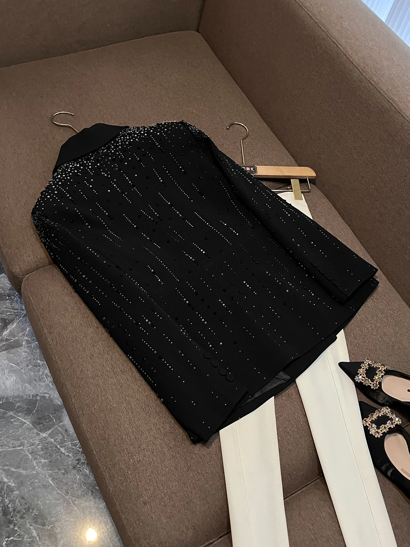 Black Long Sleeve Commuter Style Women's Suit for Office Work Diamond Decorated Early Autumn New Arrival X386 X494
