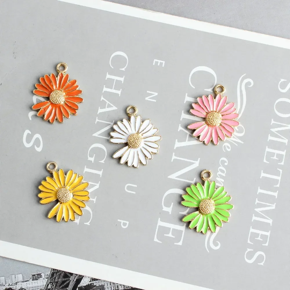 10pcs Incomplete Chrysanthemum Alloy Enamel Flowers Charm Pendant for Necklace Bracelet DIY Jewelry Making Accessory