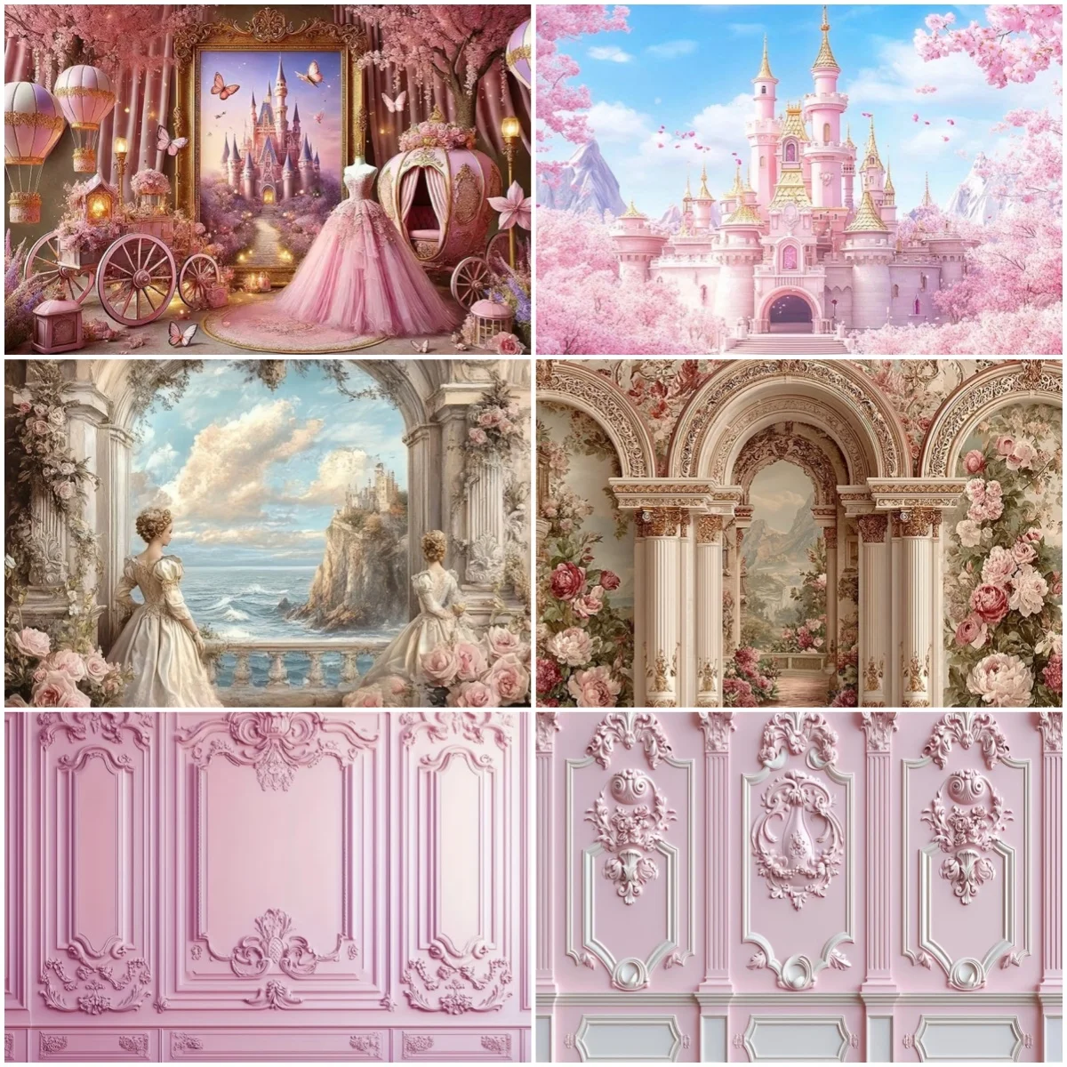 

Pink Architecture Photography Background Wall Castle Banner Adult Birthday Party Kid Gife Maternity Backdrop Photo Studio
