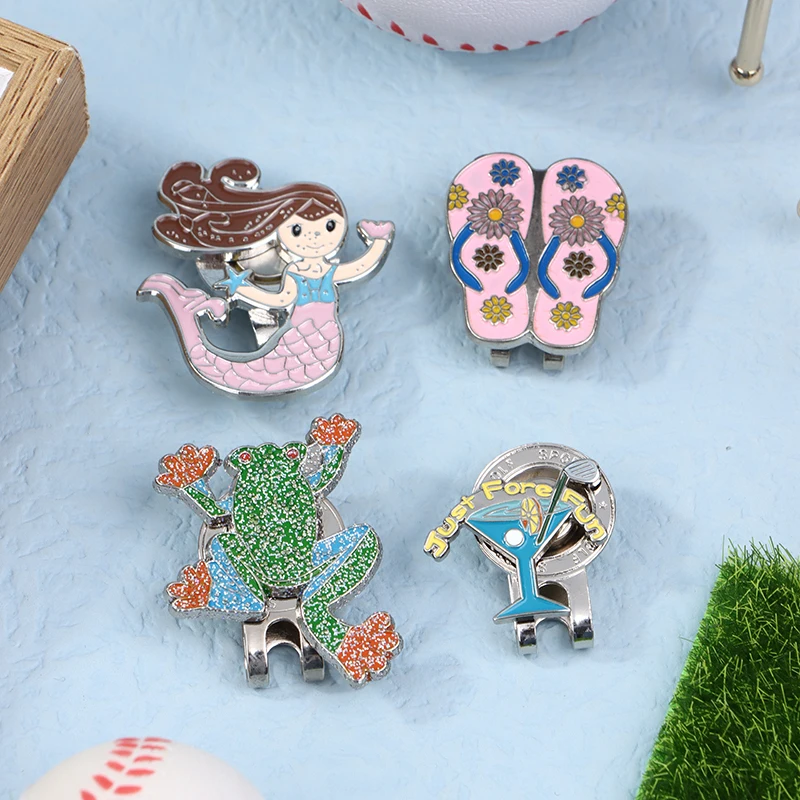 1Pc Golf Series Hat Clip Golf Position Markers With Golf Hat Clamp Golf Ball Mark Slipper Frog Wine Glass Mermaid Hat Clip