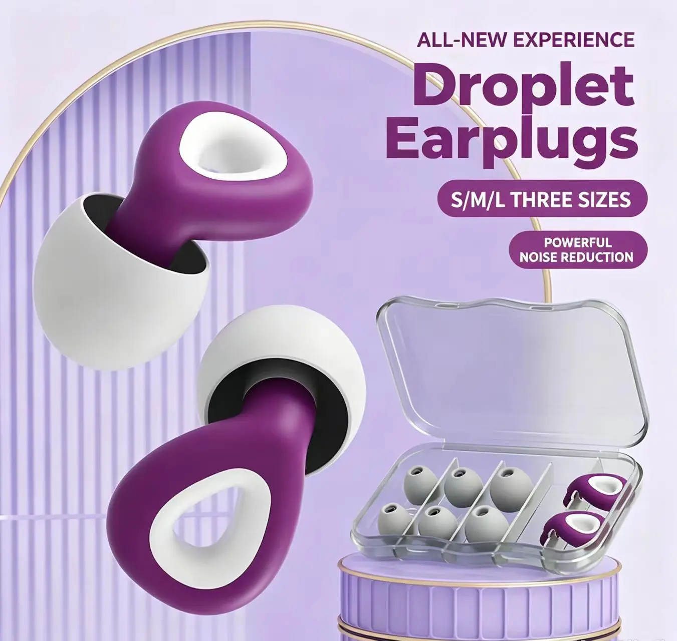 ES300-Soft Silicone Noise Reduction Earplugs Reusable Washable S/M/L Replaceable Ear Tips for Sleeping Study Travel