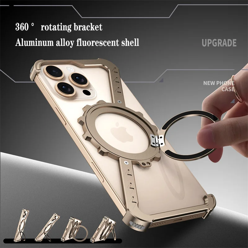 

Z-shaped Metal Fluorescent Phone Case For iPhone 14 15 16 Pro Max Plus Aluminum Alloy 360 ° Rotating Bracket Protective Cover