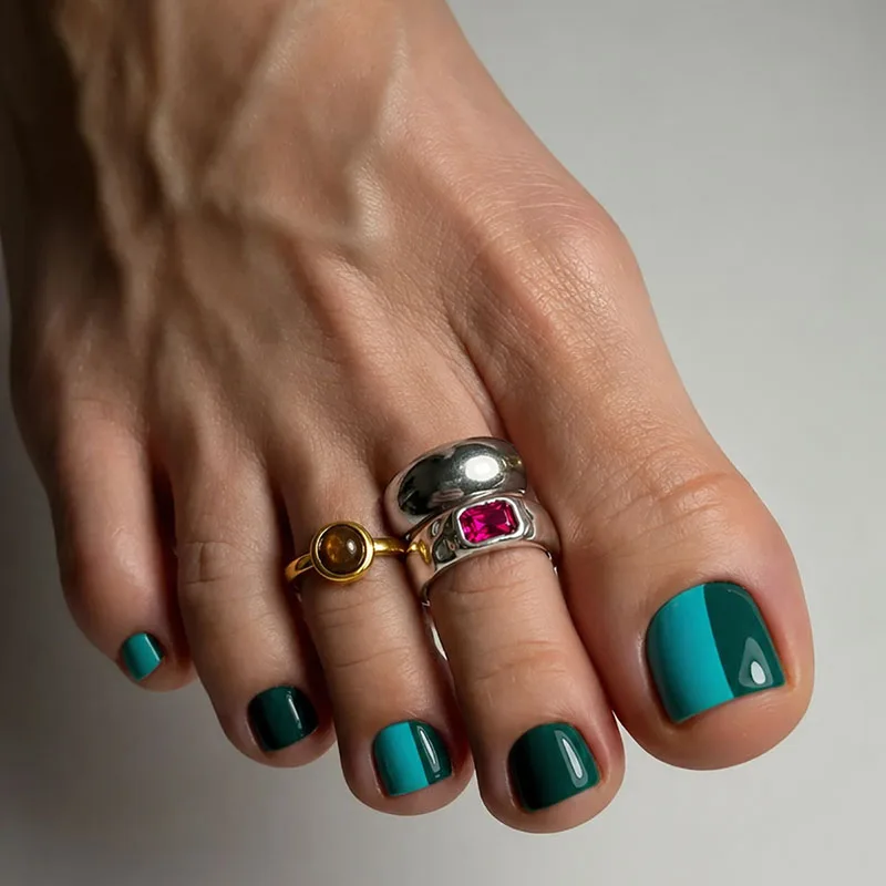 Punk Square Zircon Adjustable Toe Rings Set Simple Opening Crystal Toe Ring for Women Summer Beach Fashion Jewelry Gift