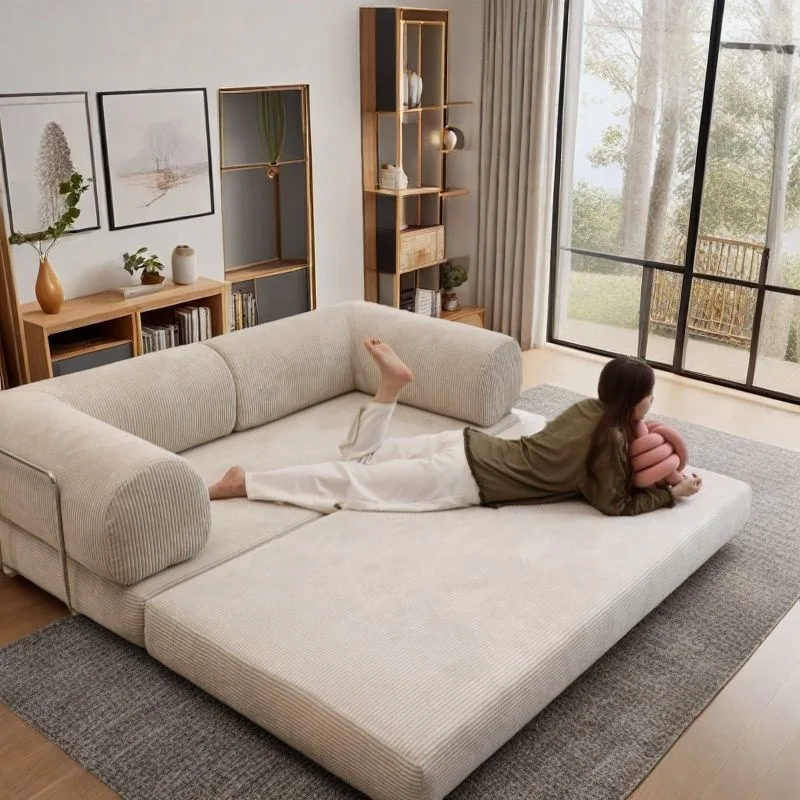 

2025 New Elegant Italian Compressed Sofa Minimalist Retro Corduroy Sofa Bed Foldable Washable Customizable for Living Room