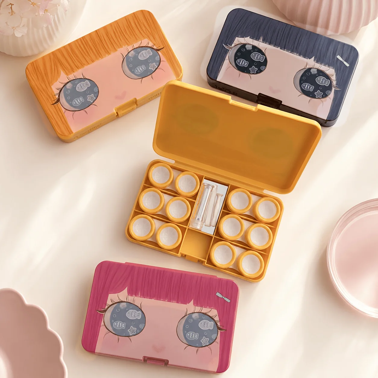 Deeplan Portable Storage Box Set, Compartmentalized Organizer Box, Cute Design, Compact Cosmetic Container Set, Includes Mini Refillable Bottles, Suitable for Daily Use