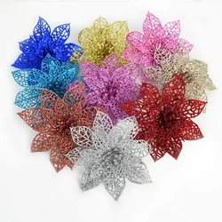 5pcs Glitter Artificial Christmas Flowers Christmas Tree Decoration For Home Fake Flowers Xmas Ornament New Year Party Decor