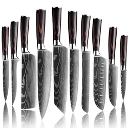 1-10Pcs Koksmes Voor Keuken Damascus Santoku Keukenmessen Set Japanse Sharp Cleaver Snijden Mes Koken gereedschap