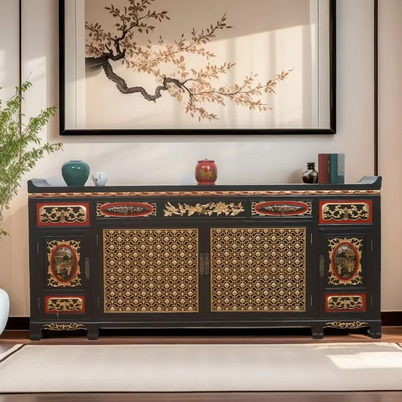 Old solid wood Xuanguan counter, dining side storage warped head cabinet, Chinese retro strip case supply table, entrance