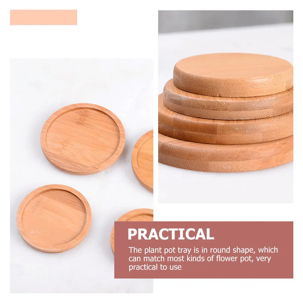 

8 Pcs Leak-proof Bamboo Flowerpot Saucer Round Tray for Plants Indoor Collect Water Keep Clean Desk Windowsill Plant Trays