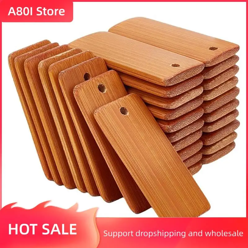 

A80I 120PCS Wooden Tags Key Ring Blanks Rectangle Engraving Blanks Natural Wood Key Ring Tag For Keychain Wine Bottle Easy To Us