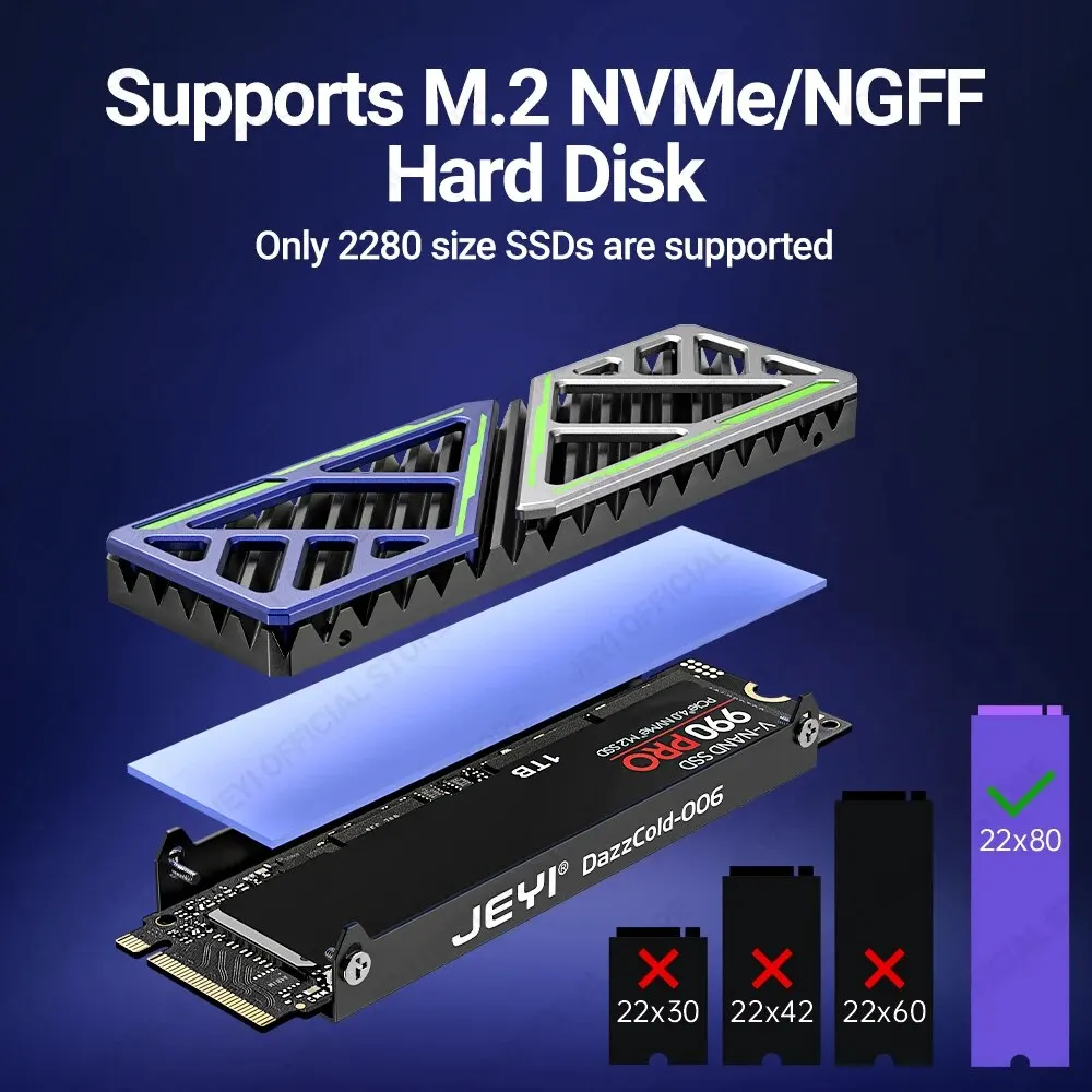 Радиатор SSD JEYI Dazzcold M.2 2280 NVME NGFF, радиатор из магниевого алюминиевого сплава, эффективный охладитель для ПК с термосиликоновой прокладкой