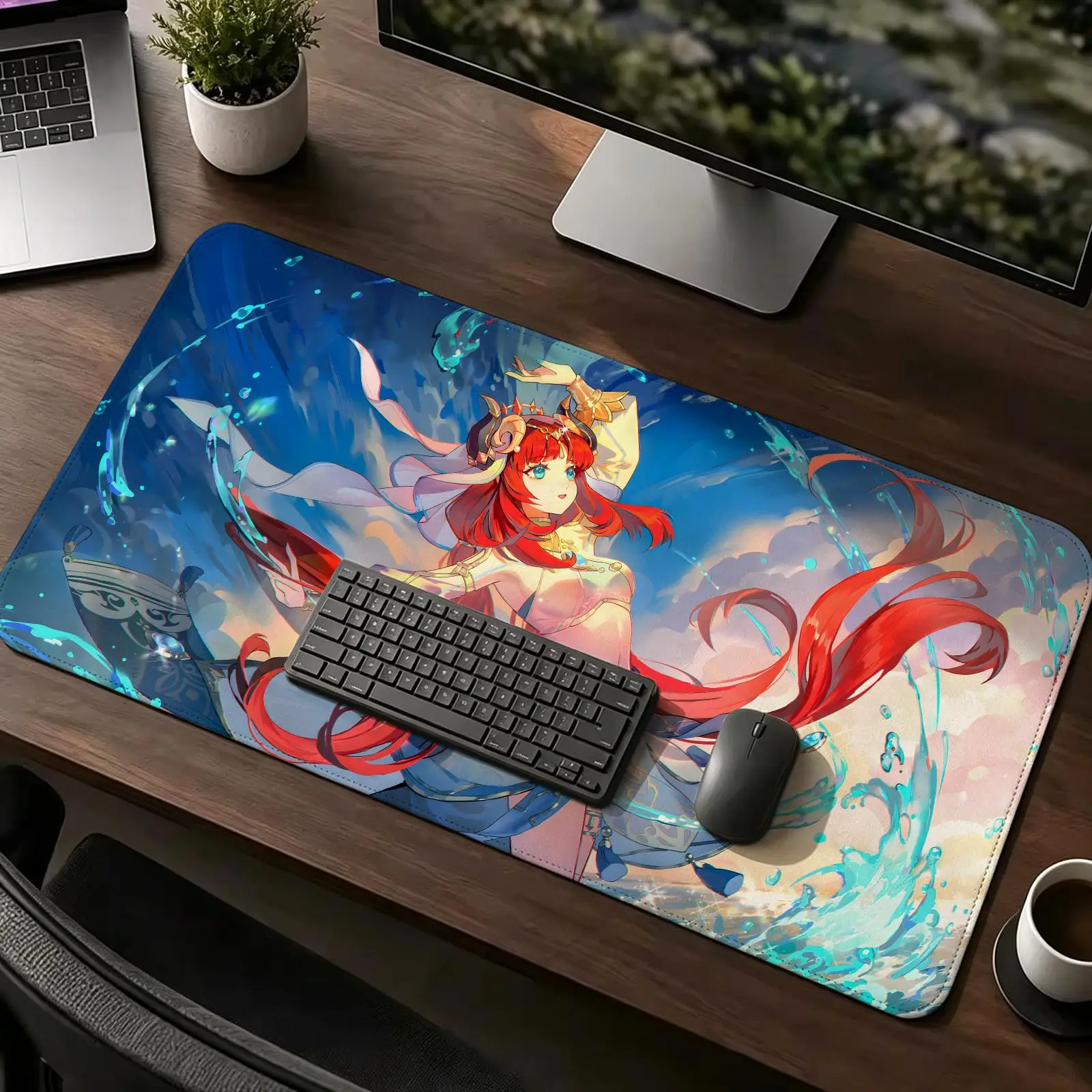 XXL Anime E‑Sports Mousepad, Stitched Wearproof Edges, Smooth Non‑Slip Mat for Desktop & Laptop Games Genshin Impact Nilou