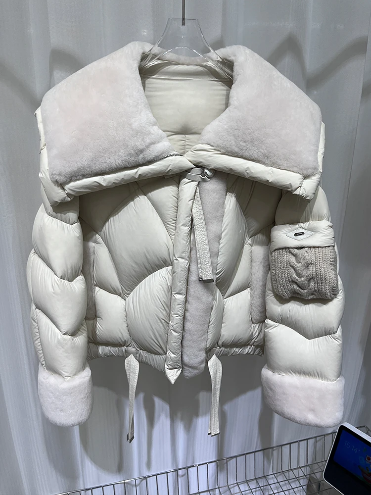 2024 Autumn Winter Women\'s Goose Down Jacket With Real Sheep Fur Collar Women Warm Coat Luxury Thick Outwear Female Coat