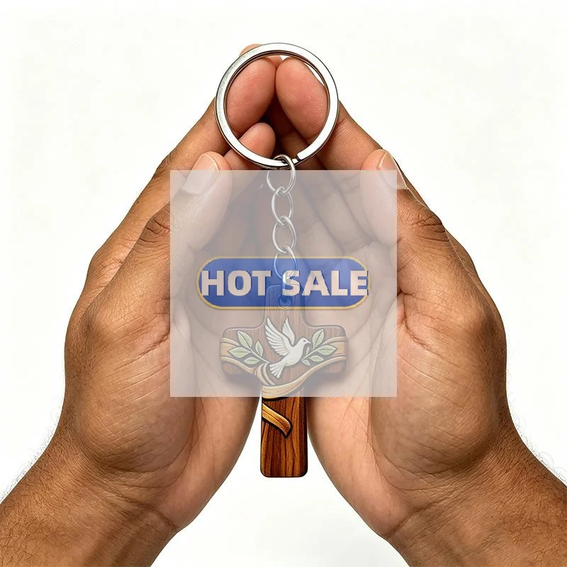 1/3pcs/1set Religious Wood Cross Keychain Favor Bulk Dove Print Organza Bags Tags Baptism Church Wedding Mini Guest Gift Suppli