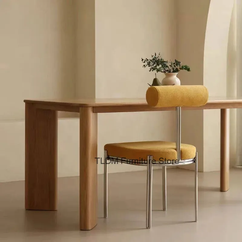 Modern Upholstered Dining Chair with Chrome Frame, Minimalist Chair with Cylindrical Backres，Chair for Dining Room & Living Room