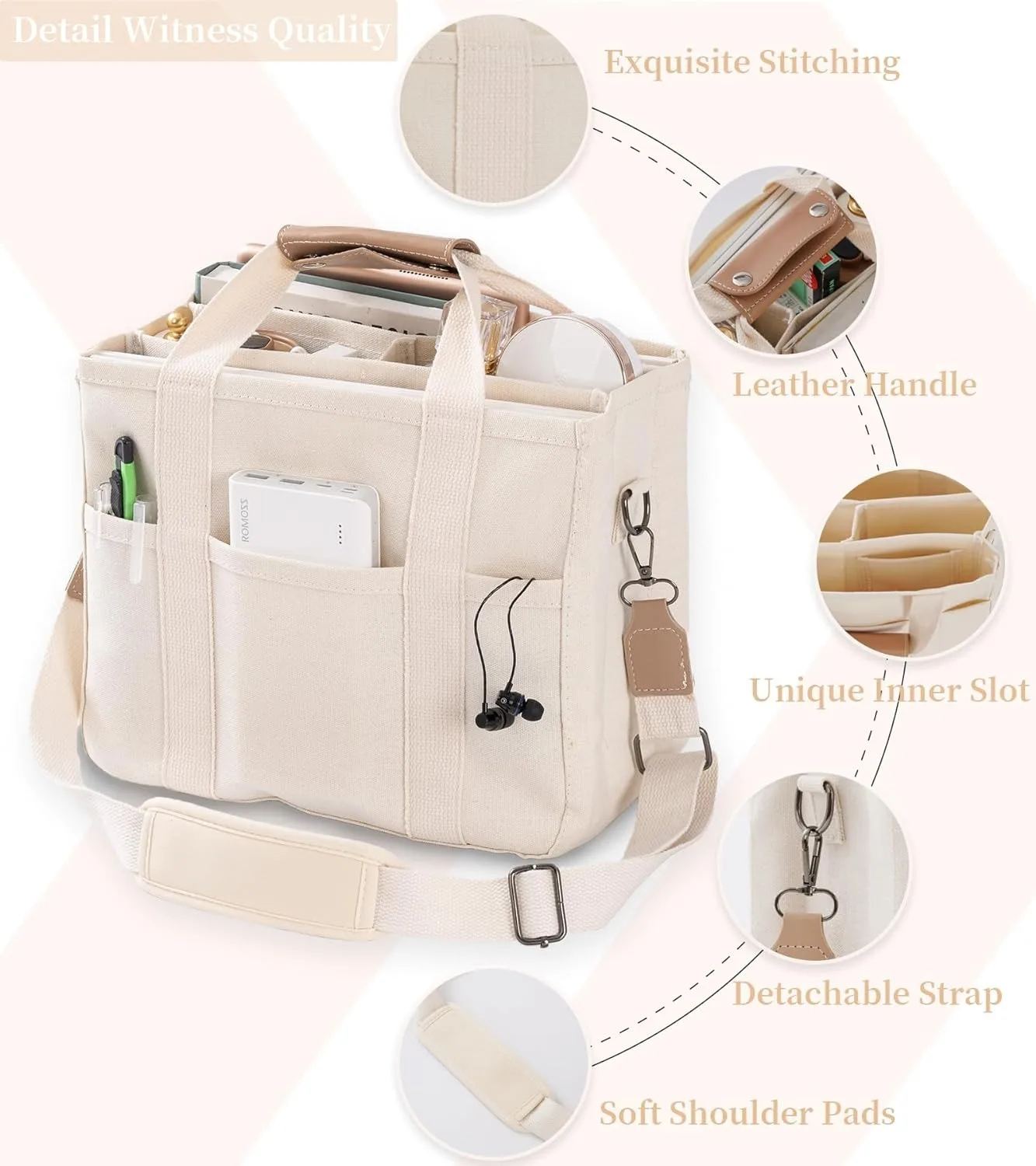 Canvas Draagtas Met Multi Pockets Crossbody Draagtas Voor Dames Trendy Schouderhandtas Met Compartimenten