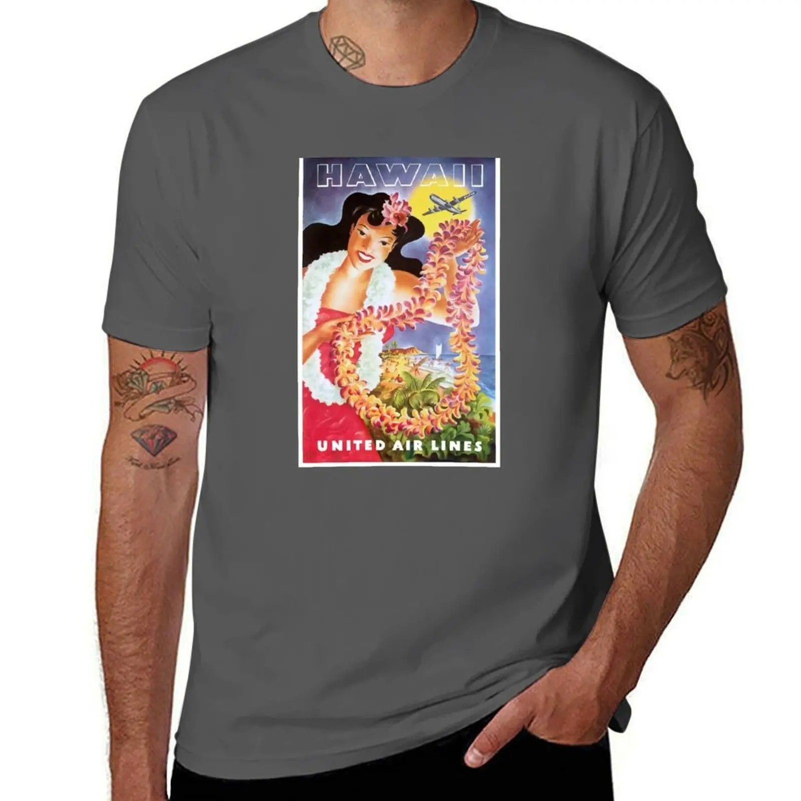 

1955 HAWAII Airline Travel Poster T-Shirt t shirts for man slim fit man t shirts for men T-Shirt