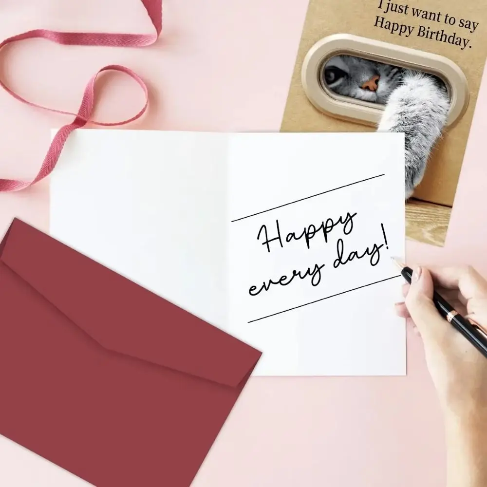 Tarjeta de feliz cumpleaños con diseño de pata de gatito, tarjeta de felicitación de gato con estampado de dibujos animados creativos, única incluye sobre