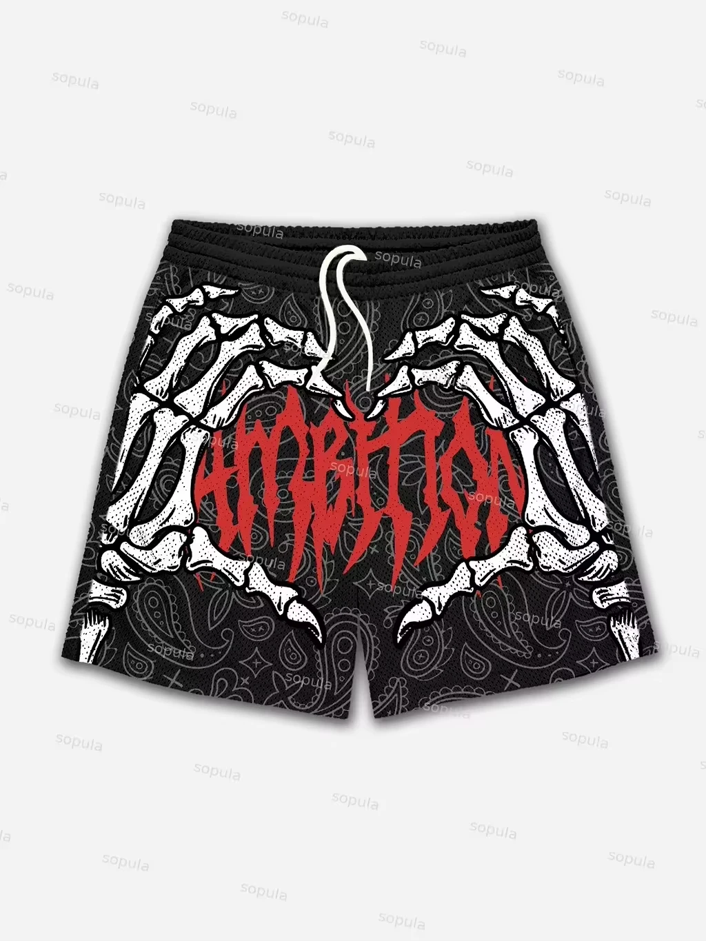 Shorts d'été amples et respirants à motif crâne et fleur de cajou pour le basketball, la gym, le fitness et l'entraînement