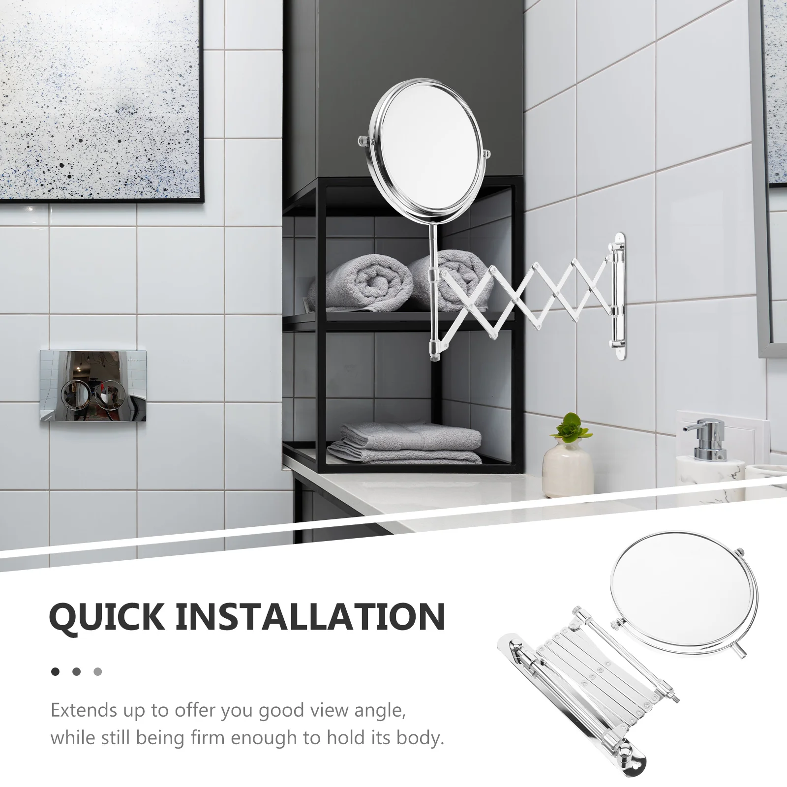 

3x Magnifying Bathroom Mirror 6 Inch Round Wall Mount Retractable Swivel Makeup Mirror Narrow Bracket Fits Small Spaces