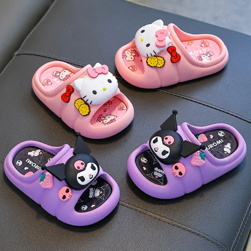

2026 New Sanrio Summer Girls Sandals Soft Sole Kuromi My Melody Cinnamoroll Non Slip Indoor Bathing Slippers Garden Shoes Gift
