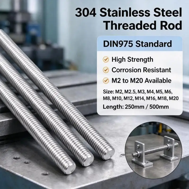 1/2pcs 304 Stainlesss Steel Full Threaded Rod Bolt Length 250/500mm Fullys Metric Headless Bolt Thread Stud Rods Screws