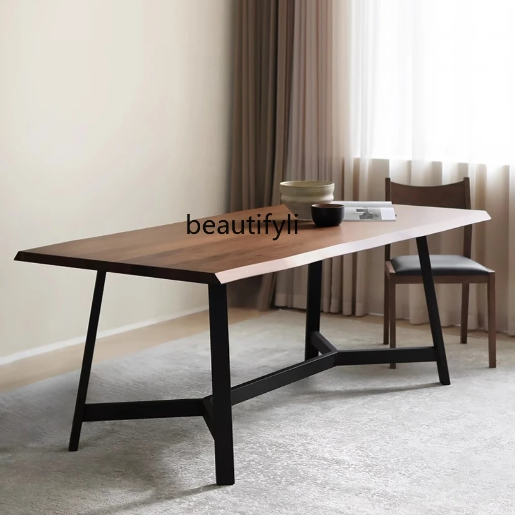 

Nordic dining table, black walnut dining table, solid wood natural edge rectangular home office desk