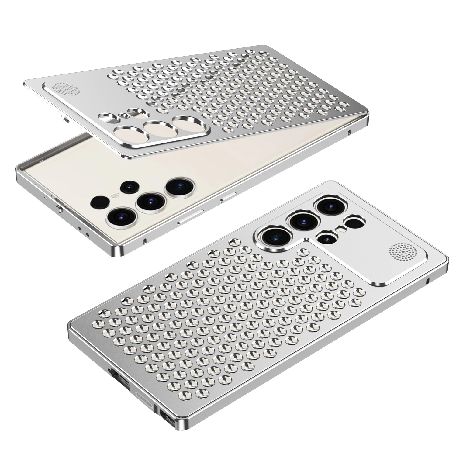 2-in-1 metal snap fastener phone case For Samsung Galaxy S23 S24 S25 S26Ultra Metal Breathable BackCover Better heat dissipation